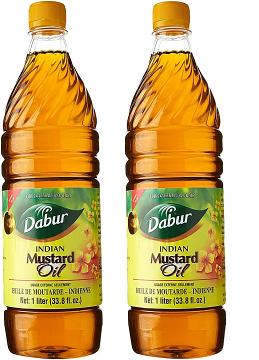 DABUR MUSTARD OIL 1 LITER - 33.8 FL OZ EACH BOTTLE (PACK OF 2)