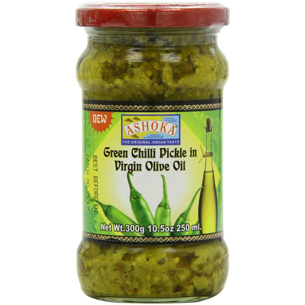 Ashoka Green Chilli Pickle in Olive Oil 10.6 Oz / 300 Gms
