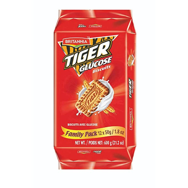 BRITANNIA Tiger Glucose Biscuits Family Pack Cookies 21.2oz (Pack of 1 600g) Crispy Cookie - Goodness of Milk Calcium, Glucose and Protein, Kids Favorite, Suitable for Vegetarian