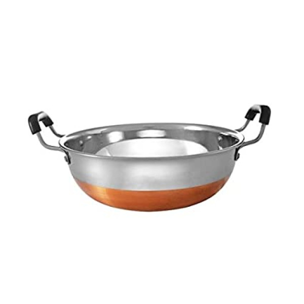 Stainless  Steel  Kadai /Frying pan ( With Copper Base for smooth heat Induction) / 11  Inch Dishwasher Safe and easy to clean