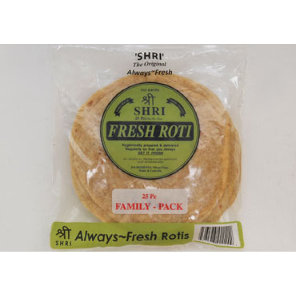Shri Fresh Roti  100 % Whole Wheat 25 Pc/35 oz