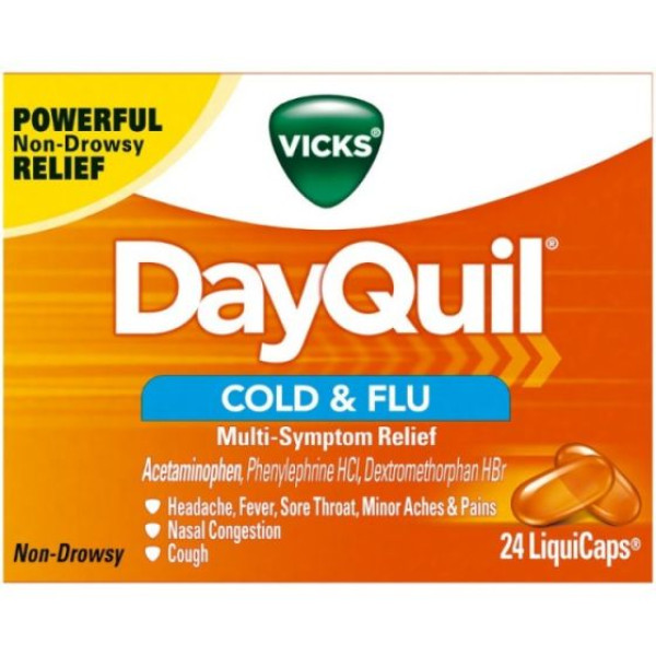 Vicks Dayquil  Cough, Cold and Flu Relief,  - Sore Throat, Fever, and Congestion Relief (2 Tablets)